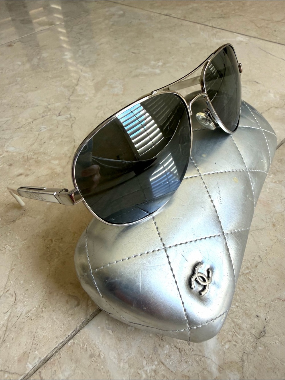 CHANEL4179 Sunglasses mirror collection Silver Aviator Silver Quilted Heart Case